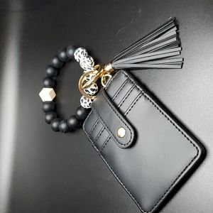 NEW!! Black & White Cow Tassel Key Ring Wallet Bracelet